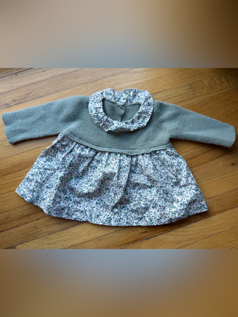 Sage Knit Sweater Dress with Floral Skirt NO BRAND FROM BOUTIQUE IN SPAIN 🇪🇸
